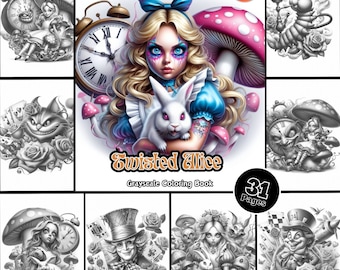 Twisted Alice Coloring Page for Adults Gothic Alice in Wonderland Coloring Book, Printable Fantasy PDF Instant Download Coloring Page
