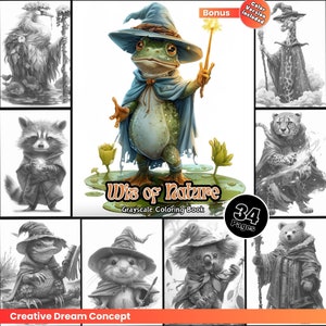 Wiz of Nature Malseite für Erwachsene Malseite Tiere Malbuch Fantasy Zauberer Printable PDF Instant Download Malseite