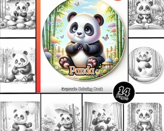 Panda Coloring Page for Adults Cute Animals Coloring Book for Kids, Summer Panda Pages Printable PDF Instant Download Coloring Page