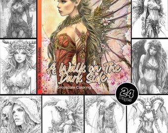 Dark Fairy Coloring Pages, Gothic Fantasy Art (Printable PDF File)