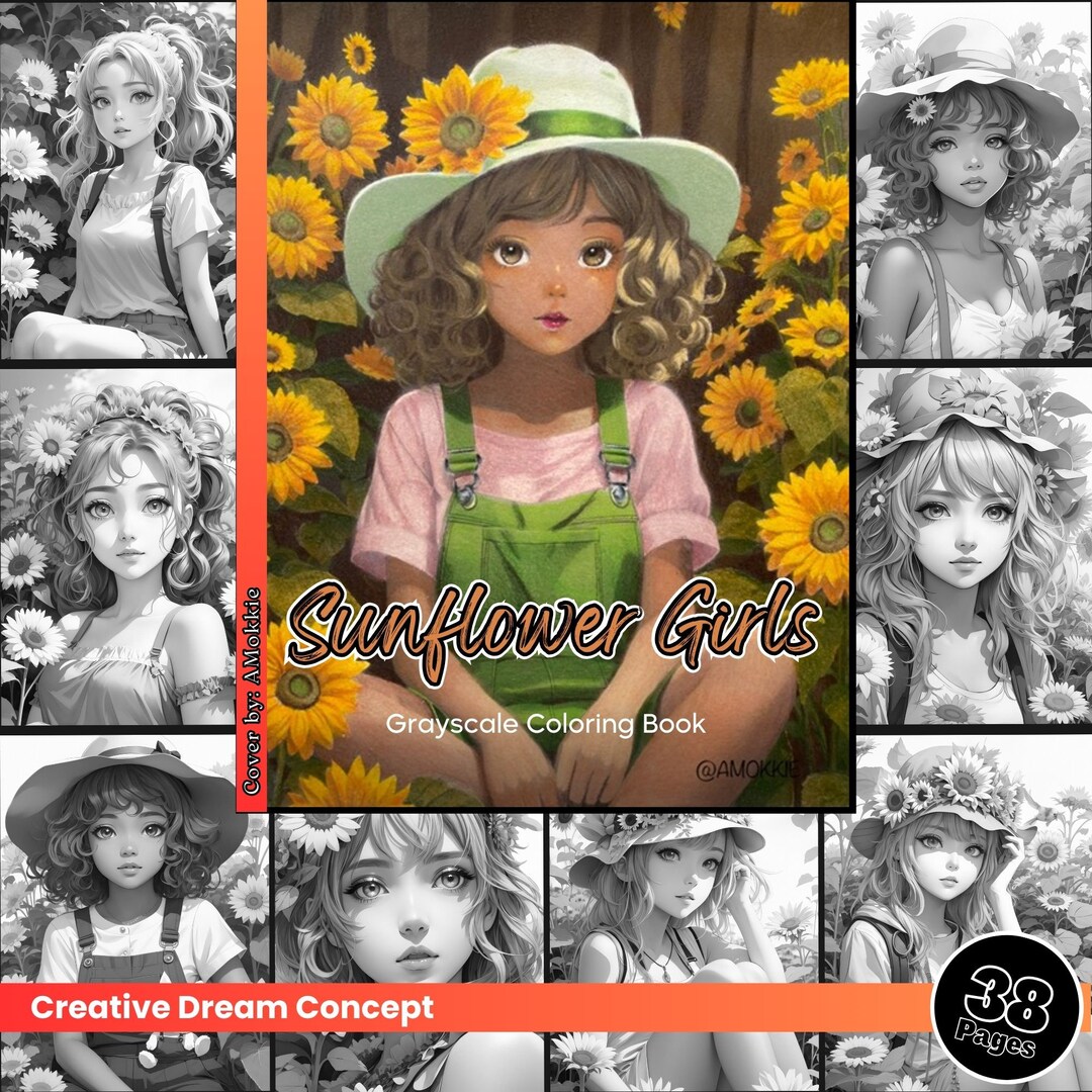 Sunflower Girls Coloring Page for Adults Cute Women Coloring Book ...