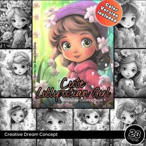Cute Lilliputian Girl Coloring Book: Grayscale Kawaii Portrait (PDF Download)