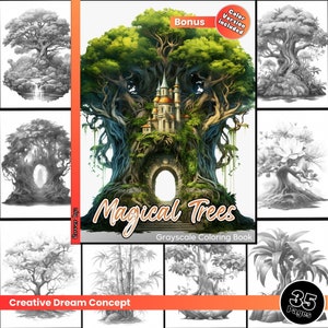Magical Trees Collection Coloring Page for Adults Amazing Nature Coloring Book Printable PDF Instant Download Coloring Page