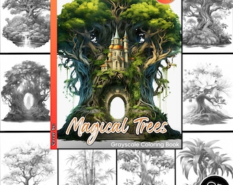 Magical Trees Collection Coloring Page for Adults Amazing Nature Coloring Book Printable PDF Instant Download Coloring Page