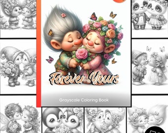 Forever Yours Coloring Page for Adults Cute Gnomes And Faris Coloring Book, Printable PDF Instant Download Cute Girls Coloring Pages