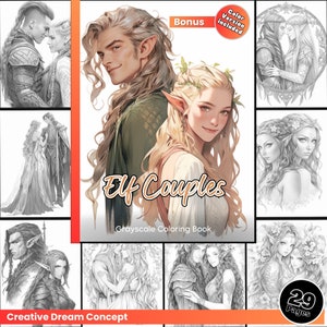 Elf Couples Coloring Page for Adults Beautiful Woman Coloring Book, Printable Fantasy PDF Instant Download Coloring Page for her