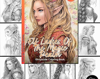 Le signore elfiche del regno magico Pagina da colorare per adulti Simpatico libro da colorare per bambini, PDF stampabile Pagina da colorare con download istantaneo