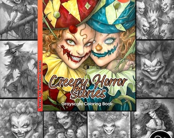 Creepy Horror Stories Coloring Page for Adults Creepy Halloween Coloring , Printable Horror PDF Instant Download Grayscale Coloring Page