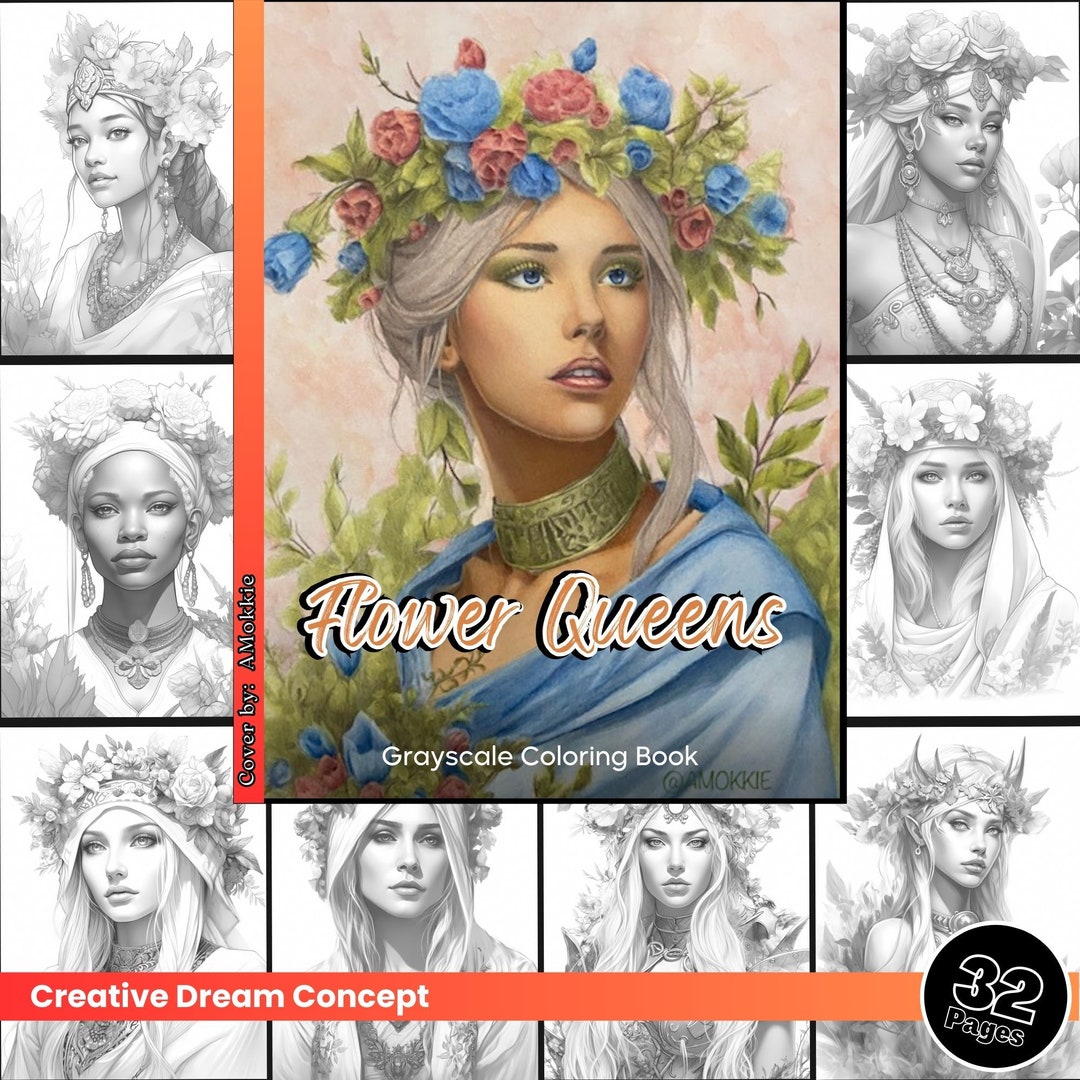 32 Flower Queens Coloring Pages for Adults Beautiful Young Woman ...
