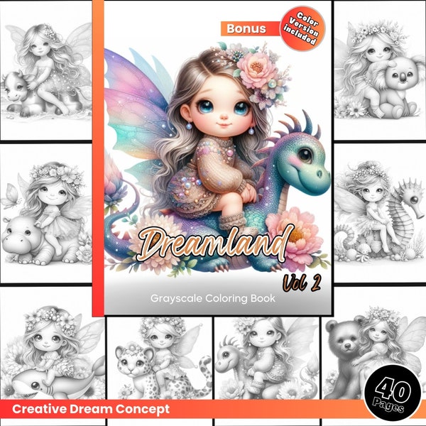 Dreamland Vol 2 Coloring Page for Adults Cute Fairy's Coloring Book, Adorable Animas Printable PDF Instant Download Coloring Page