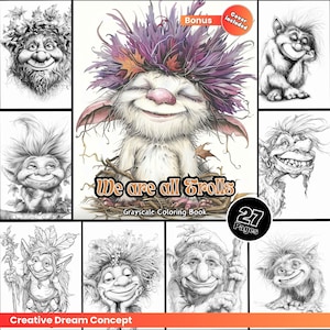 We are all Trolls Coloring Page for Adults Cute Trolls Coloring Book for Kids, Fantasy Printable Troll Girls PDF Instant Coloring Page