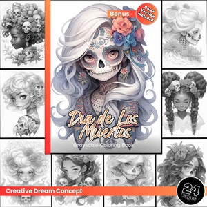 Dia de Los Muertos kleurplaat voor volwassenen schattige meisjes kleurboek, afdrukbare bloemenvrouw PDF-boeken Instant Download schedel kleurplaat