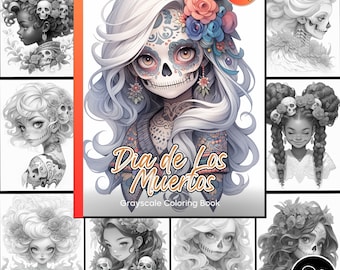 Dia de Los Muertos Coloring Page for Adults Cute Girls Coloring Book, Printable Flower Woman PDF Books Instant Download Skull Coloring Page