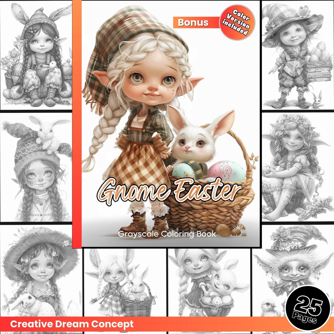 Gnome Easter Coloring Page for Adults Cute Elf's and Girls Coloring ...