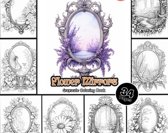 Flower Mirrors Coloring Page for Adults Cute Coloring Book for Kids, Printable PDF Instant Download Coloring Page