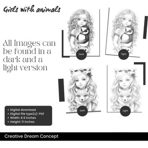 Adorable Girls With Animals Coloring Pages for Adults Instant Download ...