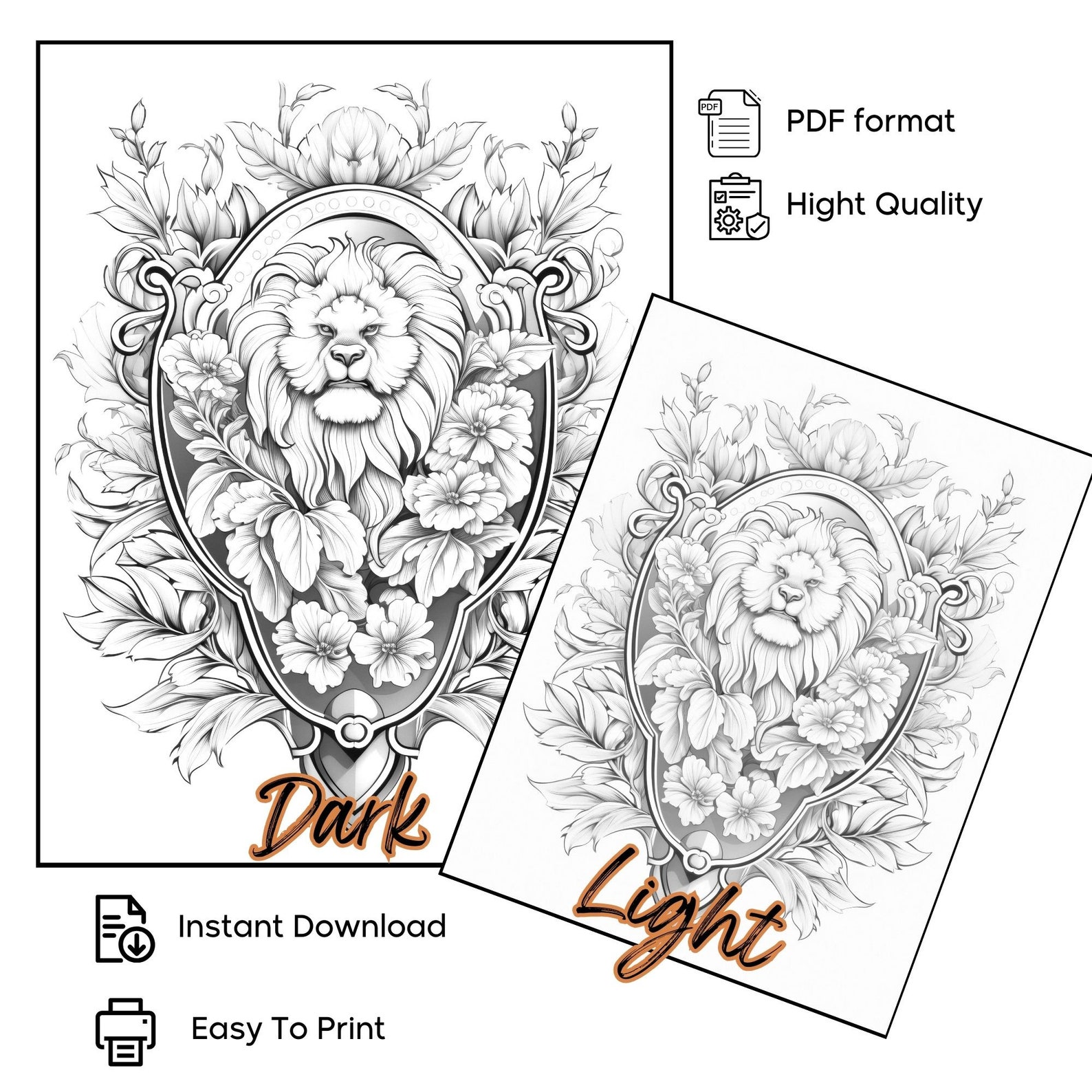 Coat of Arms Coloring Page for Adults Lion Flower Coloring Book ...