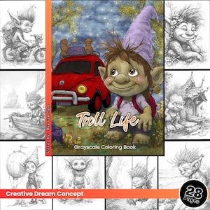 Troll Life Coloring Page for Adults Cute Nature Gnomes Coloring Book, Printable Troll girls in the forest PDF Instant Download Coloring Page