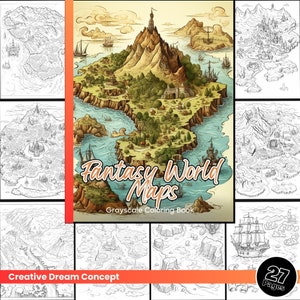 Fantasy Map Coloring Pages for Adult And Kids Coloring Book, Fantasy Island Coloring Sheets, Instant Download Printable PDF File
