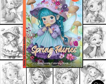 Spring Fairies Coloring Page for Adults Cute Adorable Girls Coloring Book, Printable Flowers PDF Instant Download Coloring Page
