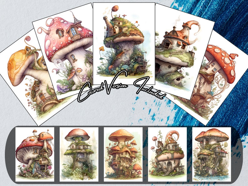 Enchanted Fairy Mushroom Houses Coloring Book for Adults Kids Coloring ...