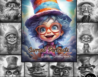Surreal Portraits Coloring Page for Adults Cute Girls Grayscale Coloring Book, Printable Adorable Portraits PDF Instant Download US letter