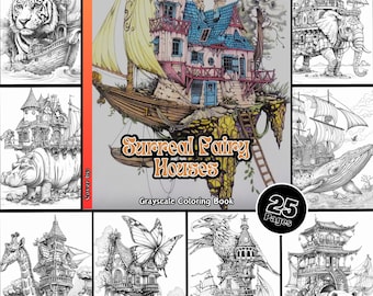 Surreal Fairy Houses Coloring Page for Adults Amazing Castles Coloring Printable Magical Homes PDF Instant Download Coloring Page