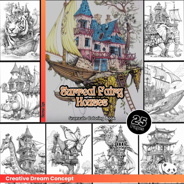 Surreal Fairy Houses Coloring Page for Adults Amazing Castles Coloring Printable Magical Homes PDF Instant Download Coloring Page