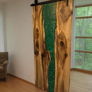 Custom Walnut Epoxy Barn Doors, Handmade Resin Sliding Door, Made To Order River Door for Office & Home Décor, Wooden Epoxy Door