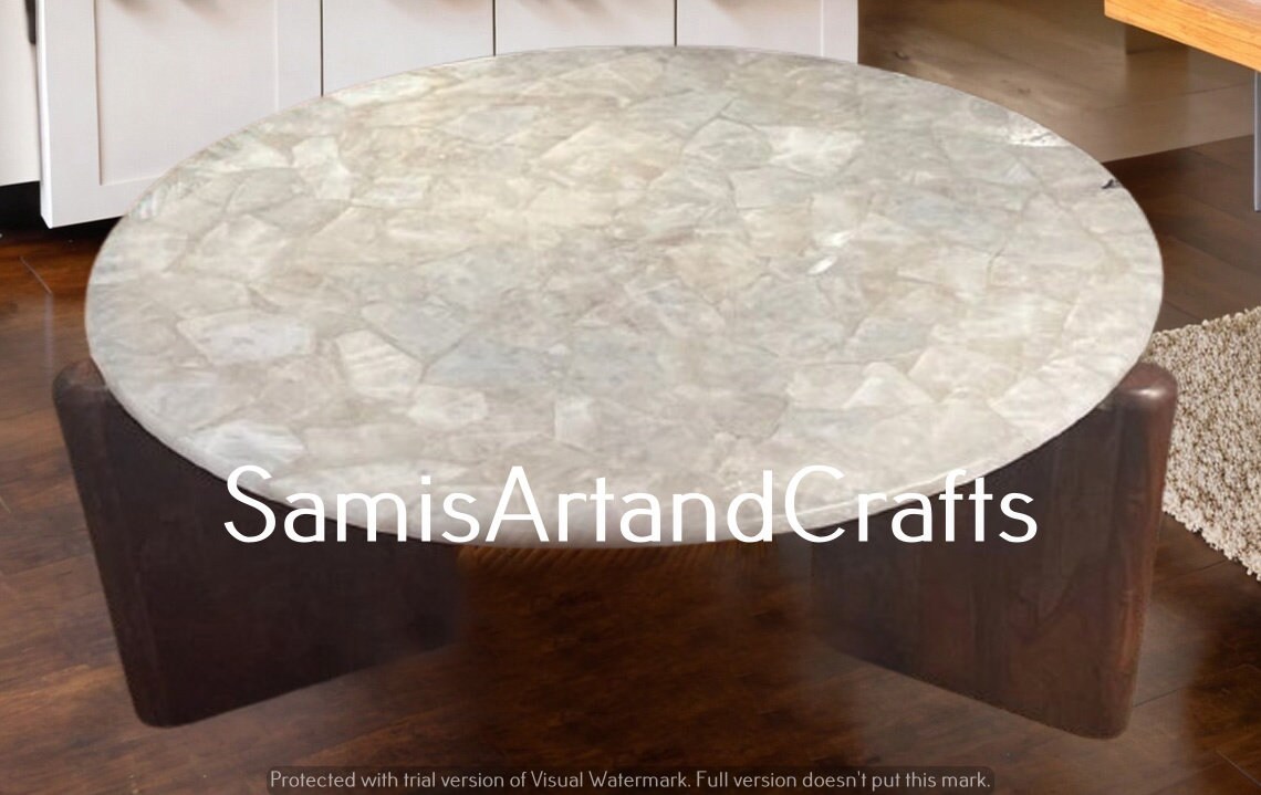 Crystal Quartz Round Table, Quartz Coffee Table, Side Table, Marble
