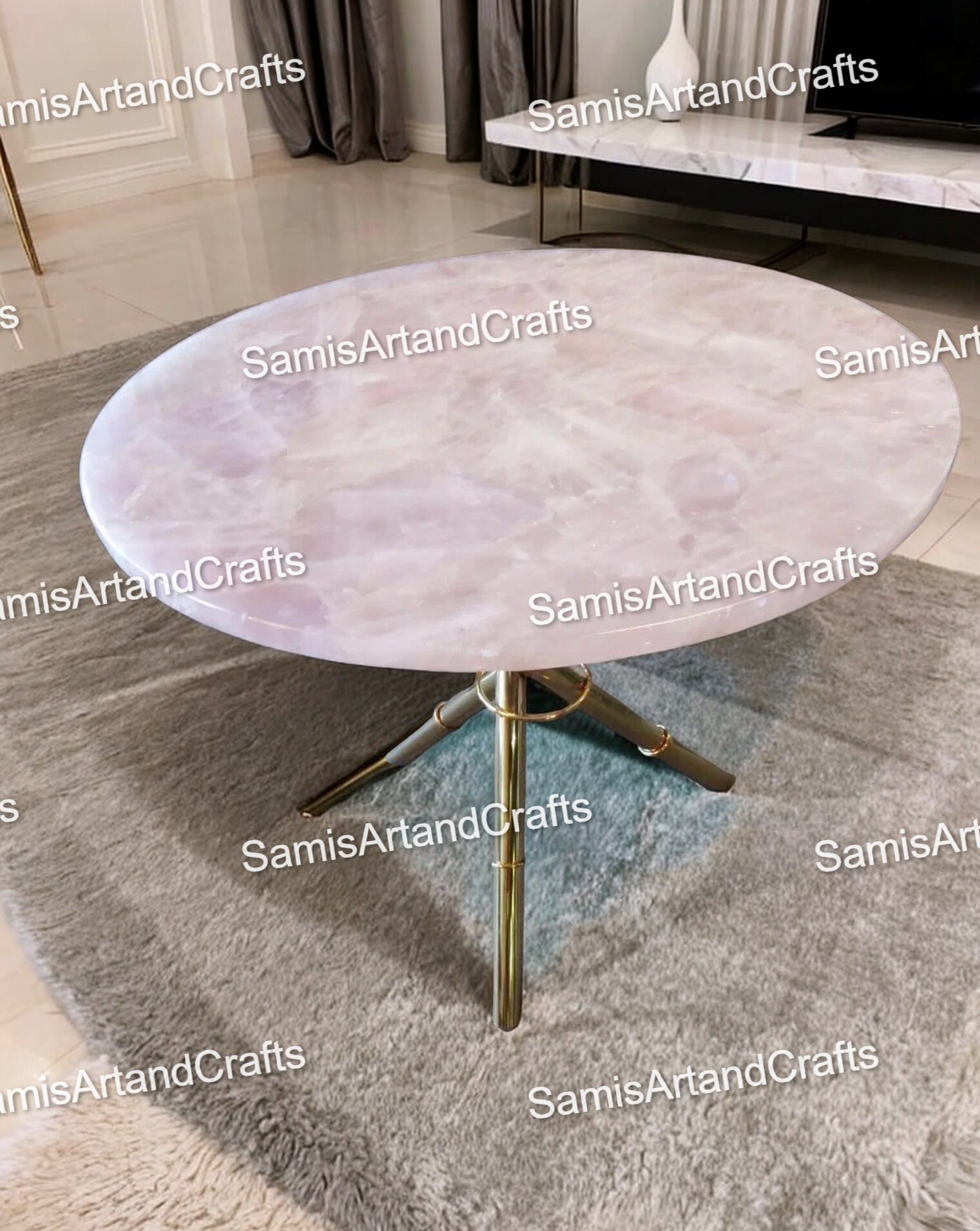 Rose Quartz Coffee Table Top, Quartz Kitchen Table, Pink Agate Handmade