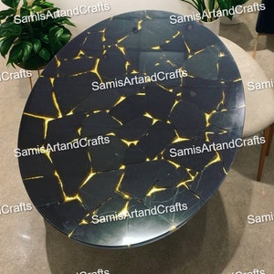 Black Agate Coffee Table Top, Handmade Stone Furniture