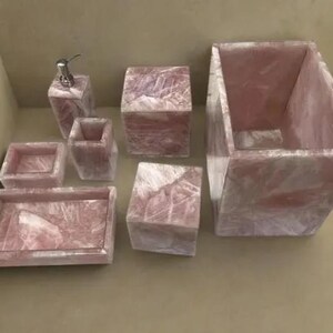 Rose Quartz 7 pcs Bathroom Vanity Set / Rose Quartz Bath Set / Bathroom Accessories Home Decor