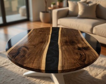 Akazienholz Epoxidharz Tisch, Black River Couchtisch, Sondergröße