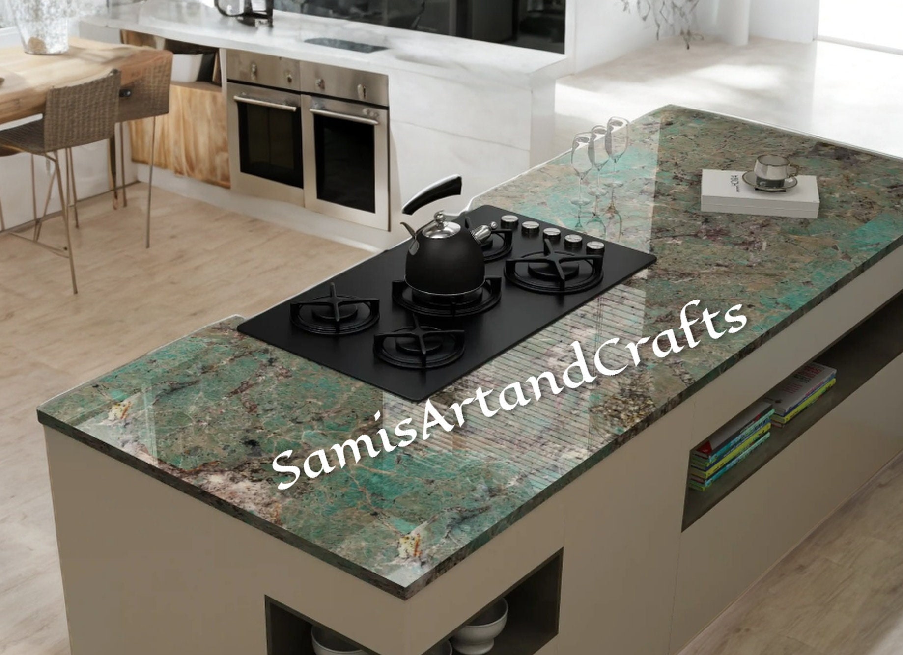 Amazonite Kitchen Countertop, Luxury Bar Countertops, Gemstone Dining