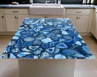Blue Agate Table Top, Natural Stone Slab, Living Room Decor