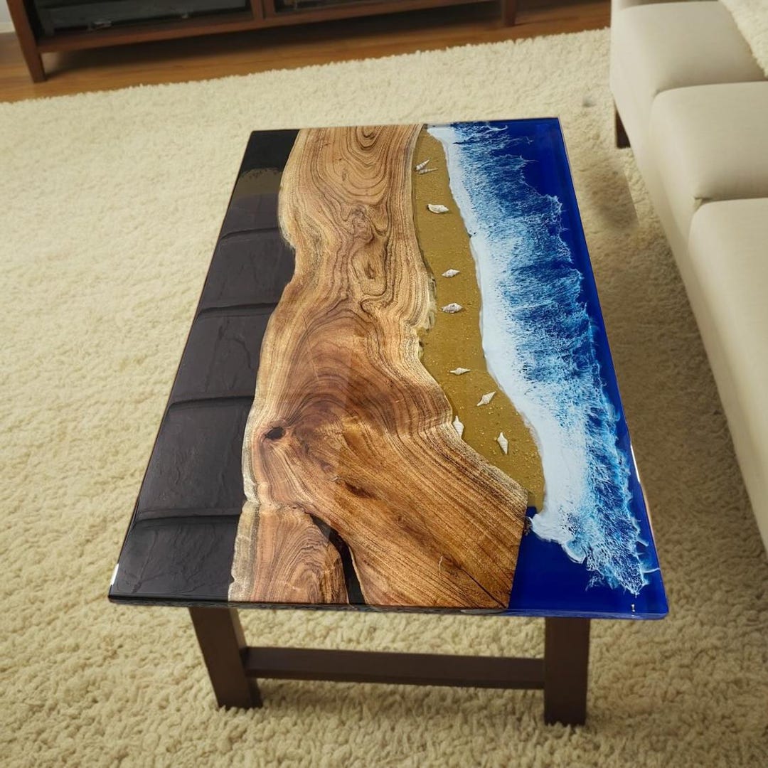 Custom Epoxy Resin River Table: Acacia Wood Ocean Wave Design - Etsy