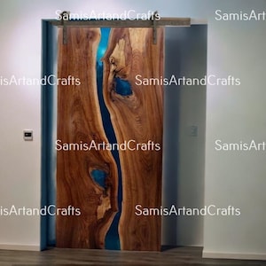 Epoxy Live Edge Luxury Wooden Door, Epoxy Wooden Hand Carved Door,  Epoxy Resin River Barn Door ,Handmade Door Hanging Door