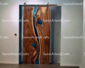 Epoxy Live Edge Luxury Wooden Door, Epoxy Wooden Hand Carved Door,  Epoxy Resin River Barn Door ,Handmade Door Hanging Door