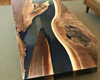 Couchtisch: Live Edge Epoxy River Couchtisch: Akazienholz nach Maß
