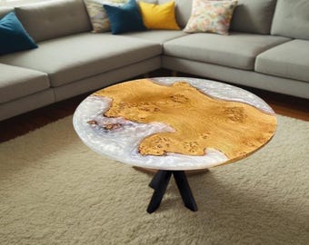 Handgemaakte rivierkoffietafel epoxyhars | Live Edge acaciahout