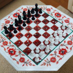 Christmas Gift Marble Chess Set with Pieces / Handmade Marble Chessboard Set / Indoor Game for Kids / Inlay Chess Set / White Marble Chess