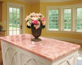 Rose Quartz Table Top, Pink Agate Stone, Elegant Home Decor