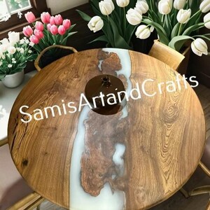 White Epoxy Resin Coffee Table Top – Handmade Live Edge Wooden River Table, Modern Side Table for Luxury Home Decor & Interiors