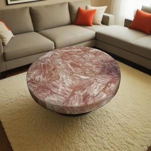 Round Rose Quartz Table Top | Dining Table Top | Coffee Table Top (Customisable)