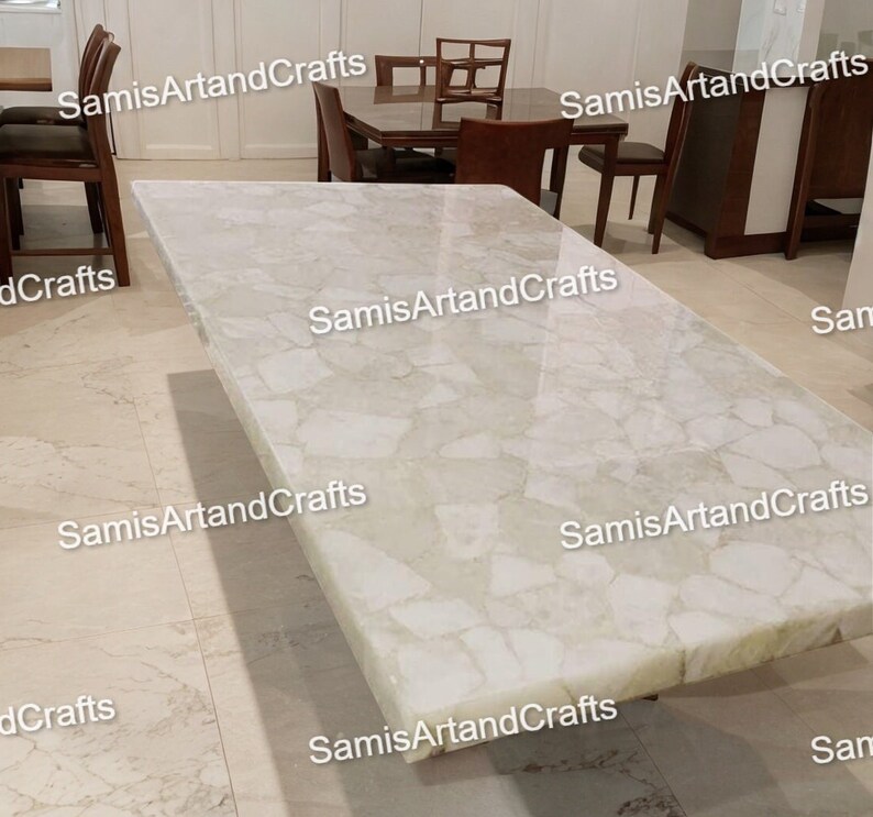 White Quartz Kitchen Dining Slab, White Agate Kitchen Counter Top, Quartz Center Table Top ...