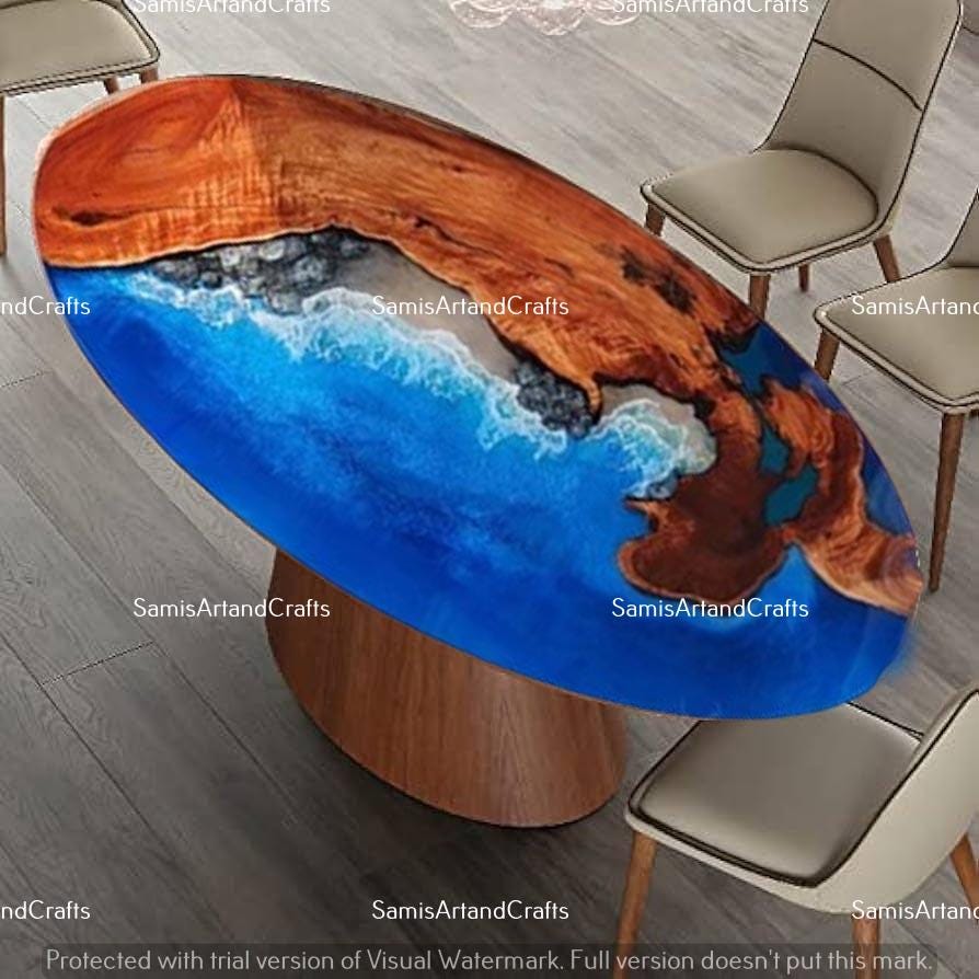 オーシャンアート　カフェテーブル Ocean Wave Epoxy Coffee Table, Acacia Wood, Mid Century Modern - Etsy