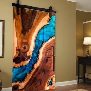 Blue River Epoxy Door, Epoxy Kitchen Door , Epoxy Barn Door, Sliding Epoxy Door, Stylish Epoxy Door, Live edge Wood Door. Epoxy front Door