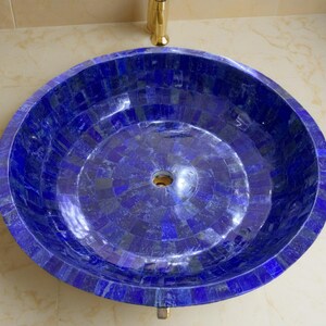 Marble Bathroom Sink, Marble And Lapis Stone Stone Bathroom Wash Basin, Random Stone Home Decor Round Sink,  Luxury Bathroom & Kitchen Sink