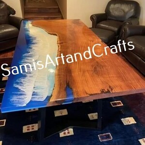 Ocean Wave Epoxy wood Resin Table top , Epoxy Dining Table top in ocean wave resin Art, , Epoxy Center & sofa Table Top, Handmade furniture
